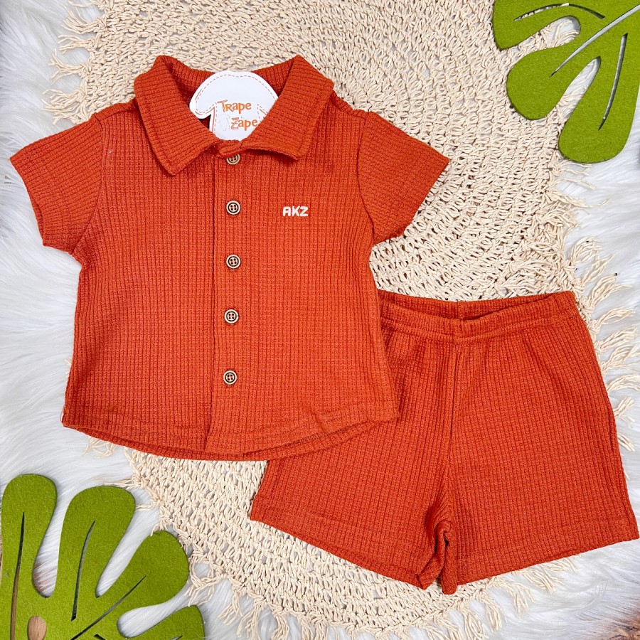 Conj. Camisa com Botões e Bermuda Canelada - Ferrugem